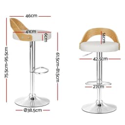 Set of 2 Adjustable White Leather Padded Bar Stools Swivel Kitchen Counter Chairs with Footrest Modern Pub Seating