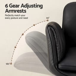 Cross Legged Office Chair with Wheels Adjustable Armrests Ergonomic PU Leather Swivel Vanity Chair for home Bedroom Computer Black