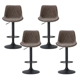 Set of 4 Adjustable Gas Lift Vintage Brown Leather Bar Stools for Kitchen Island Pub Counter High Back Swivel Chairs