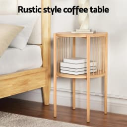 2 Tier Round Wooden Coffee Table Modern Side Table for Living Room Balcony Tea Table Storage Shelf Home Furniture