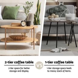 2 Tier Round Wooden Coffee Table Modern Side Table for Living Room Balcony Tea Table Storage Shelf Home Furniture