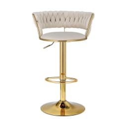 2x Velvet Bar Stools with Gas Lift Woven Backrest Ivory Counter Height Kitchen Seating Chairs