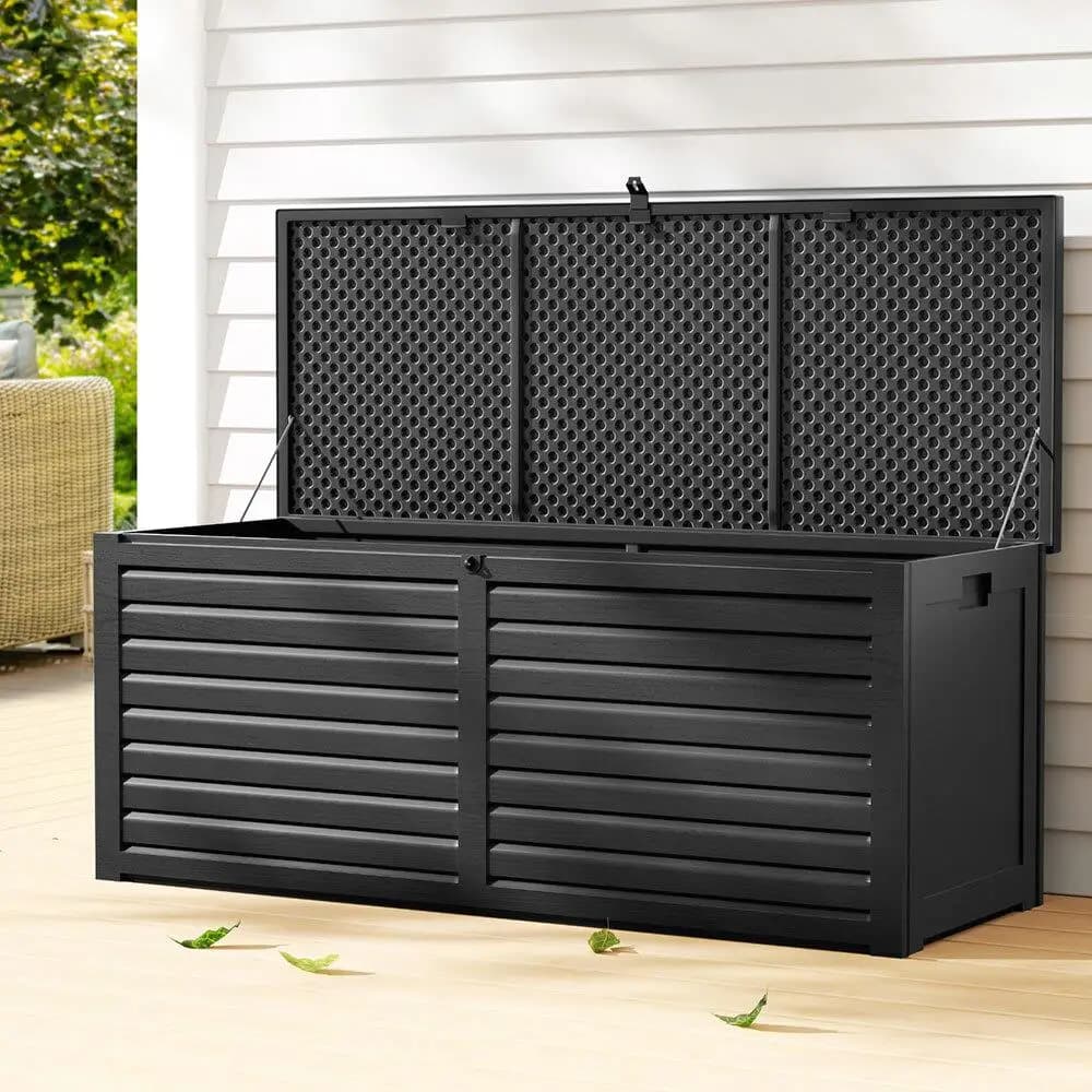 390L Lockable Outdoor Storage Box Garden Bench Shed Tool Toy Container All Black