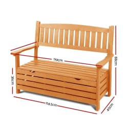 Outdoor Storage Bench Box Wooden Garden Chair 2 Seat Timber Furniture with Spacious Deck Storage for Patio Porch Balcony