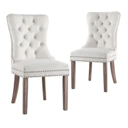 Modern Beige Velvet Dining Chairs Set of 2 Upholstered Accent Side Chairs with Sturdy Metal Legs for Kitchen Living Room Dining Room