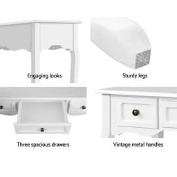 White Hamptons Style Console Table 3 Drawers Wooden Entryway Storage Cabinet Narrow Hallway Sideboard Living Room Furniture