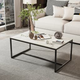 Modern Sintered Stone Top Coffee Table | Rectangular Design with Black Painted Iron Legs | Living Room&Bedroom Storage Solution