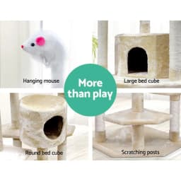 203cm Beige Cat Tree Tower Multi Level Scratching Post Condo House Bed for Indoor Cats