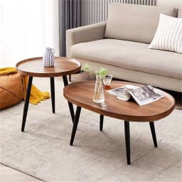 LUVODI Irregular Drop-Shaped Coffee Table Set 2-in-1 Solid Wooden Sofa Side End Table with Triangle Legs for Living Room