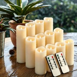 Waterproof Flameless Candles Set of 12 Battery Operated LED Pillar Candle with 2 Remote Controls & Timer Flickering Indoor Outdoor Electronic Lights for Wedding Patio Easter Bathroom Home Decor