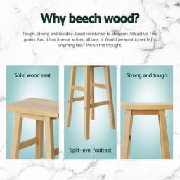 4 Piece Wooden Bar Stools Set Kitchen Counter Chairs Natural Finish Modern Dining Seating