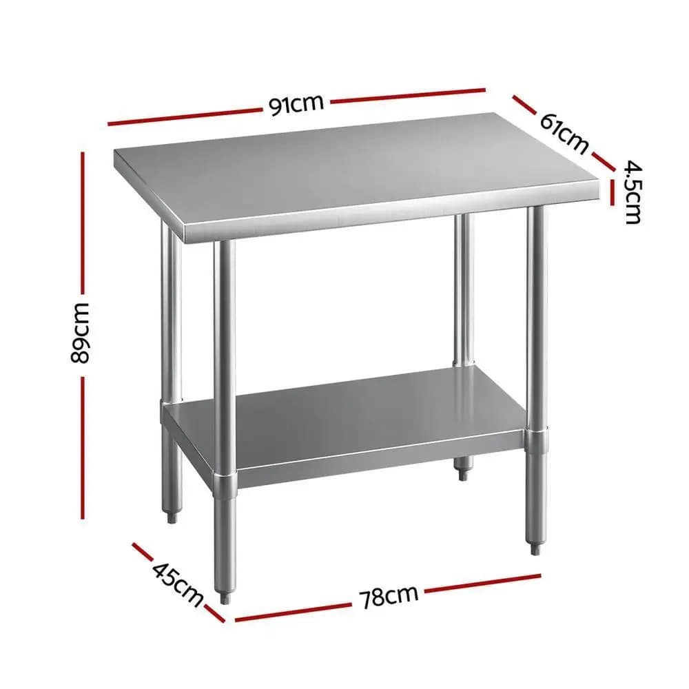 Stainless Steel Kitchen Work Bench 910x610mm Heavy Duty Prep Table 430 Grade