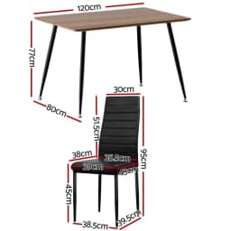 Dining Table and 4 Chairs Set Rectangle Metal Frame Kitchen Dining Room Furniture Set for Home Use