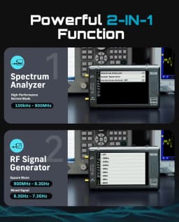 SeeSii TinySA Ultra+ ZS407 7.3GHz Spectrum Analyzer: 2026 Upgraded 4 Inch HW V0.5.4 100kHz-7.3GHz Handheld Tiny Frequency Analyzer - 2-in-1 RF Signal Generator 100kHz to 900MHz MF/HF/VHF UHF