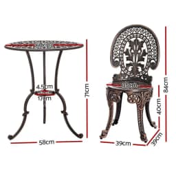 3 Piece Outdoor Patio Bistro Set Aluminum Frame Bronze Finish Dining Chairs Garden Furniture