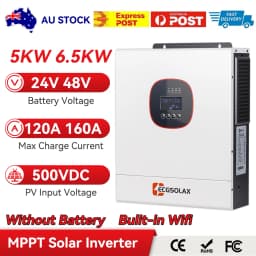 ECGSOLAX 5KW 6.5KW Single Phase Hybrid Solar Inverter 24V 48V 230VAC Built-in MPPT 120A 160A Solar Charger With WiFi AU Stock