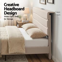 Queen Upholstered Bed Frame with Storage Adjustable Headboard Platform Base Linen Fabric Charging Ports