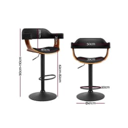 2x Black Gas Lift Leather Bar Stools with Armrests Adjustable Swivel Counter Chairs