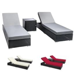 3 Piece Sun Lounge Wicker Lounger Outdoor Day Bed Rattan Garden Furniture Patio Set