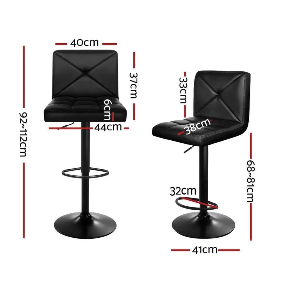 4x Black Leather Gas Lift Bar Stools Adjustable Kitchen Counter Chairs Set