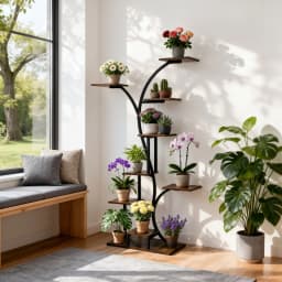 Industrial Tree-Shaped Plant Stand Display Storage Rack Corner Flowers Shelf Holder