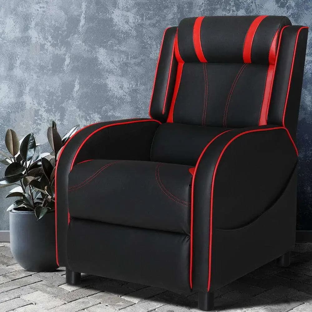 Black Leather Recliner Gaming Chair Ergonomic Adjustable Swivel PC Office Chair Comfortable Padded Home Relaxation Seat