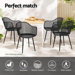 4 Piece Outdoor Dining Chairs PP Lounge Patio Chairs Garden Furniture Black