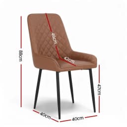 Set of 2 Retro PU Leather Dining Chairs Brown Upholstered Kitchen Lounge Accent Chairs Modern Home Cafe Seating