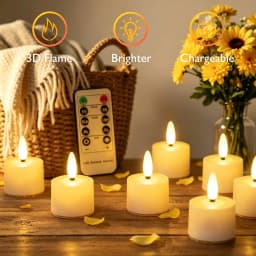 6-Pack Rechargeable Tea Lights Candles with Remote 4H/6H Timer Flameless Flickering Battery Operated LED Tealights for Pumpkins Luminarias Centerpieces 