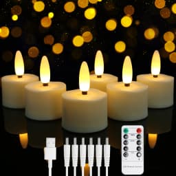 6-Pack Rechargeable Tea Lights Candles with Remote 4H/6H Timer Flameless Flickering Battery Operated LED Tealights for Pumpkins Luminarias Centerpieces 