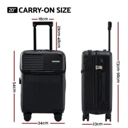 20 Inch Carry On Luggage Suitcase with Front Pocket TSA Approved Black Travel Spinner Hard Shell Carry On Bag