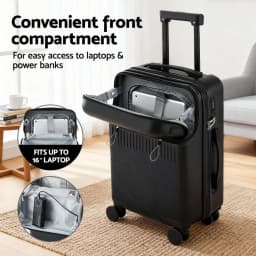 20 Inch Carry On Luggage Suitcase with Front Pocket TSA Approved Black Travel Spinner Hard Shell Carry On Bag