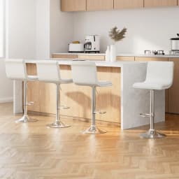 Set of 4 White Padded Leather Adjustable Gas Lift Bar Stools Modern Home Kitchen Counter Chairs