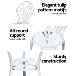 3 Piece Outdoor Bistro Set Cast Aluminum Patio Furniture Tulip White Chairs and Table