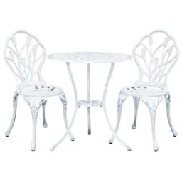 3 Piece Outdoor Bistro Set Cast Aluminum Patio Furniture Tulip White Chairs and Table