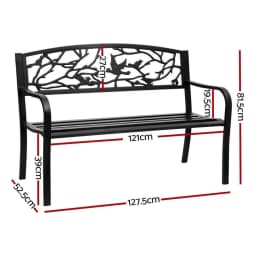 Outdoor Steel Garden Bench 3 Seater Black Park Patio Furniture Seat Outdoor Use