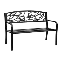 Outdoor Steel Garden Bench 3 Seater Black Park Patio Furniture Seat Outdoor Use
