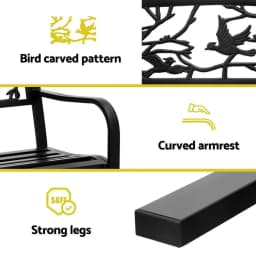 Outdoor Steel Garden Bench 3 Seater Black Park Patio Furniture Seat Outdoor Use