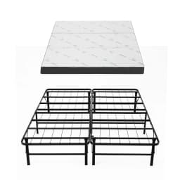 Double Folding Bed with Mattress Portable Guest Bed Bamboo Cover Space Saving Foldable Sleeping Cot for Home Office Travel and Visitors