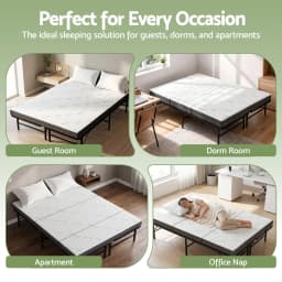 Double Folding Bed with Mattress Portable Guest Bed Bamboo Cover Space Saving Foldable Sleeping Cot for Home Office Travel and Visitors