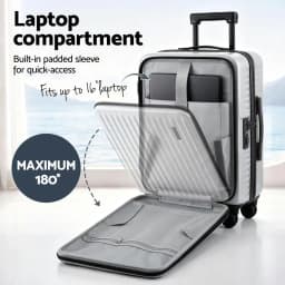 20 Inch Silver Carry On Luggage Suitcase with Front Pocket Dual TSA Lock Lightweight Travel Hard Shell Spinner Cabin Bag