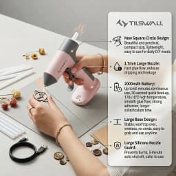 Wireless Hot Glue Gun Quick Preheating Mini Hot Glue Gun With Built-In 2000 mAh Battery 20 Premium Glue Sticks (7 X 140 mm) Mini Hot Glue Gun For Crafts DIY