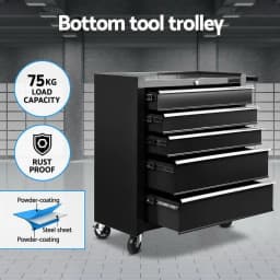 15 Drawer Rolling Tool Chest Trolley Toolbox 2 in 1 Black Steel Storage Cabinet With Lockable Wheels