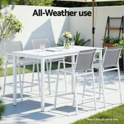 2PC Outdoor Patio Bar Stools Dining Chairs Steel Textilene White