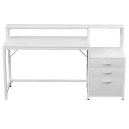 Modern White Computer Desk with Drawers and Open Shelf 160CM Home Office Study Table