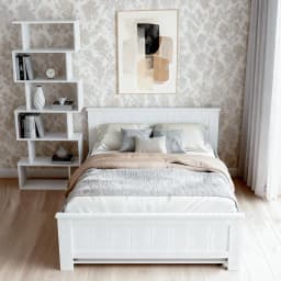 King Single Bed Frame with Integrated Bookshelf Wooden Platform Storage Bed for Bedroom Furniture Modern Space Saving Design