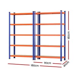 2 x 1.8M Garage Shelving Warehouse Storage Rack Heavy Duty Metal Boltless Adjustable Industrial Organizer Shelves