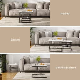 Marble Effect Nesting Coffee Table Set of 2 Modern Round Side Tables for Living Room End Table Storage Accent Furniture