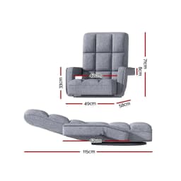 Grey Floor Chair Lounge Swivel Sofa Adjustable Low Seating Cushion Chair for Living Room Bedroom Reading Relaxing Upholstered Floor Seat