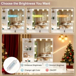 10 LED Lighted Vanity Set, 3 Color Modes, Mirror & Stool Design, 7 Drawers Storage, Easy Installation